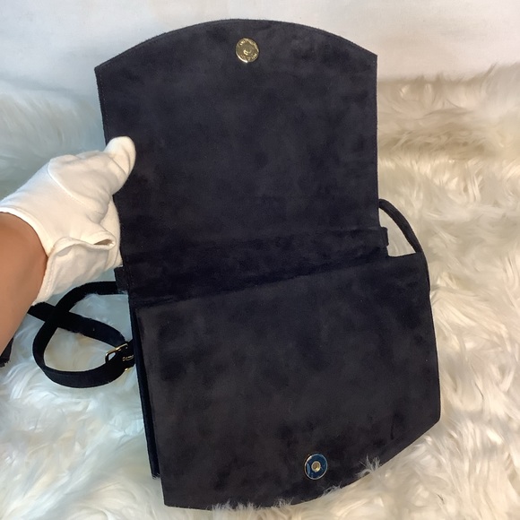 YSL Yves Saint Laurent Suede Fuschia & Black Studded with stones Shoulder bag - Picture 9 of 13